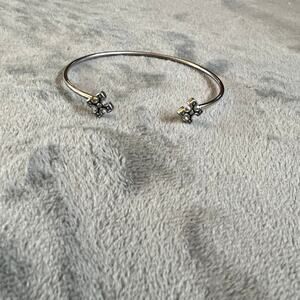 Silver Tone Open Cuff Bracelet Logo Ends Minimalist